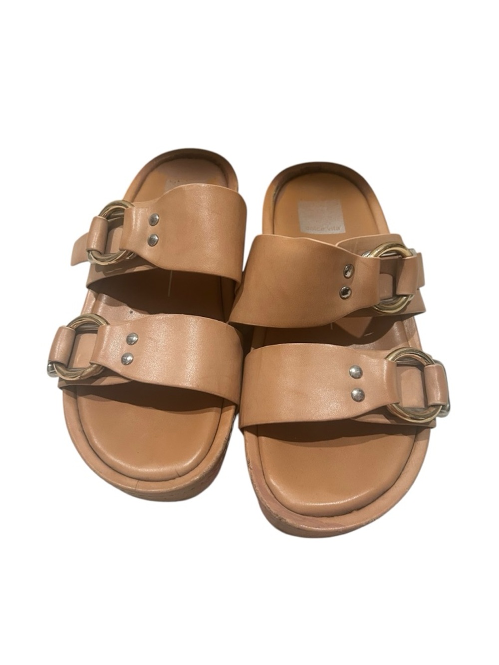 Dolce Vita Tan Double Strap Buckle Slide Sandals